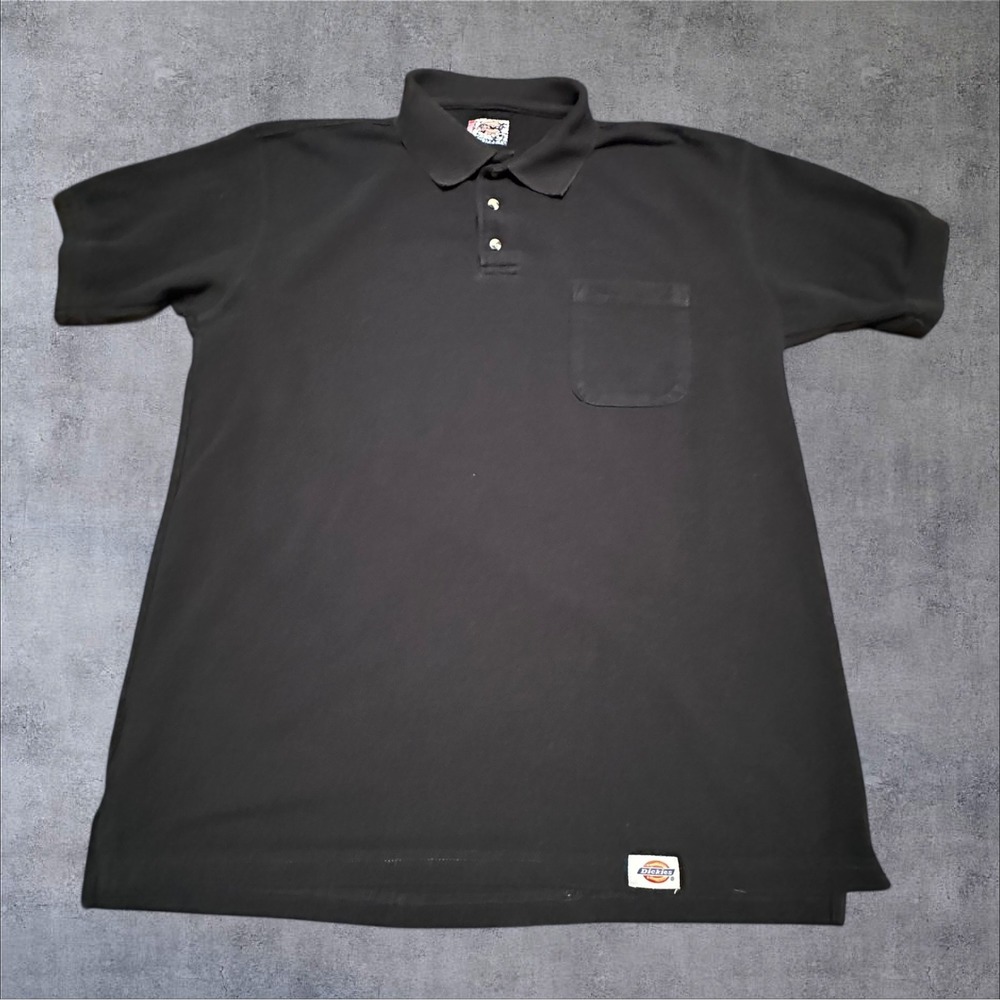 Dickies Mens Large Black Pique Polo Shirt Short Sleeve Workwear Pocket Logo L